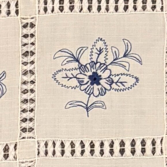 Vintage Embroidered Flowers Tablecloth 31” Square - Picture 2 of 5